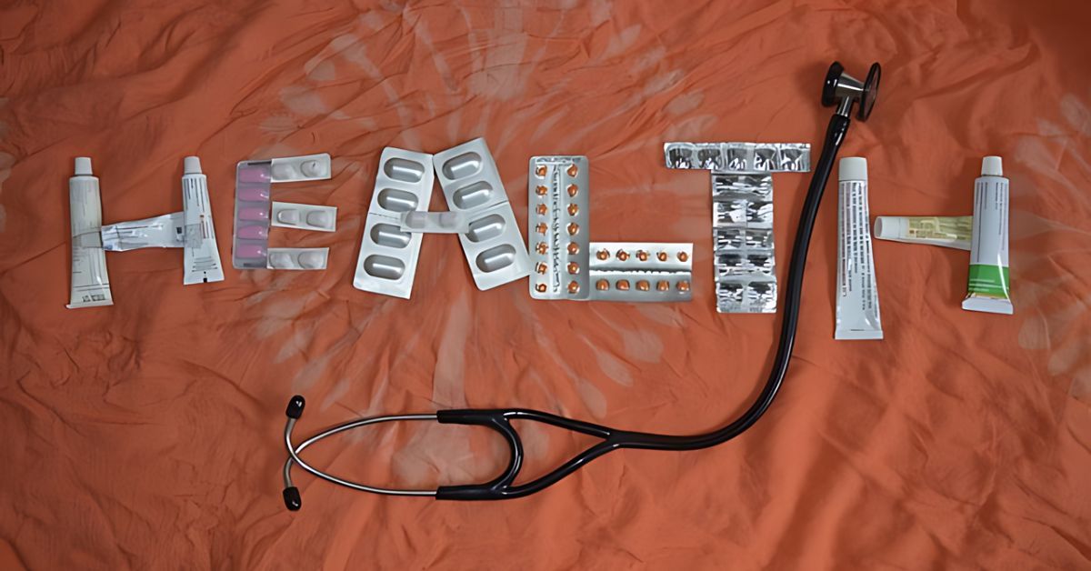 Medications and creams put together to spell out 