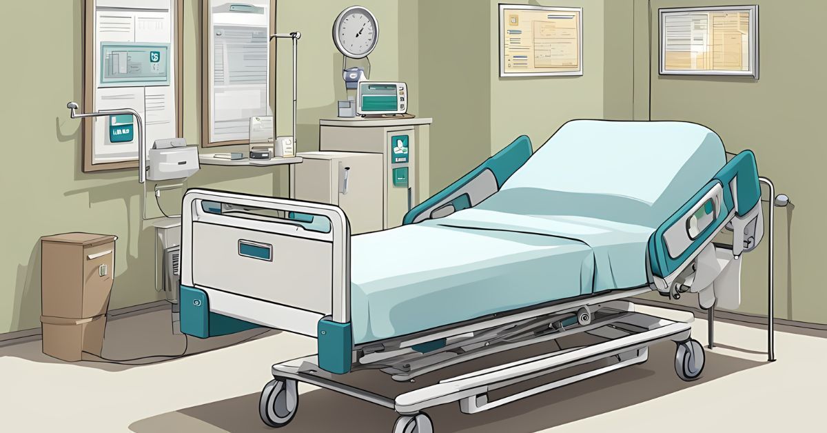 A hospital bed in a hospital.