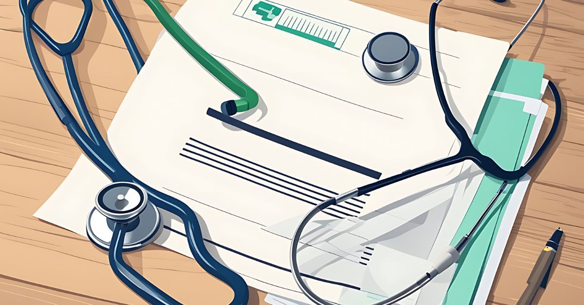 An illustration of two stethoscopes sitting on top of a patient file.