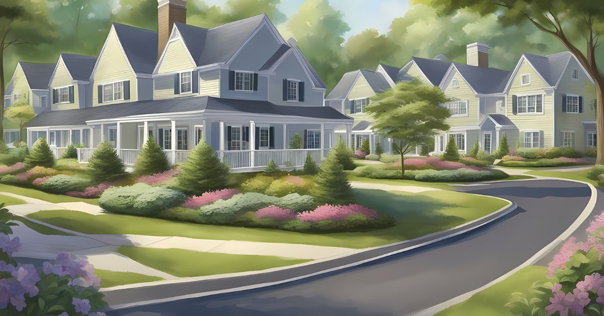 An illustration of a nice suburban neighborhood.