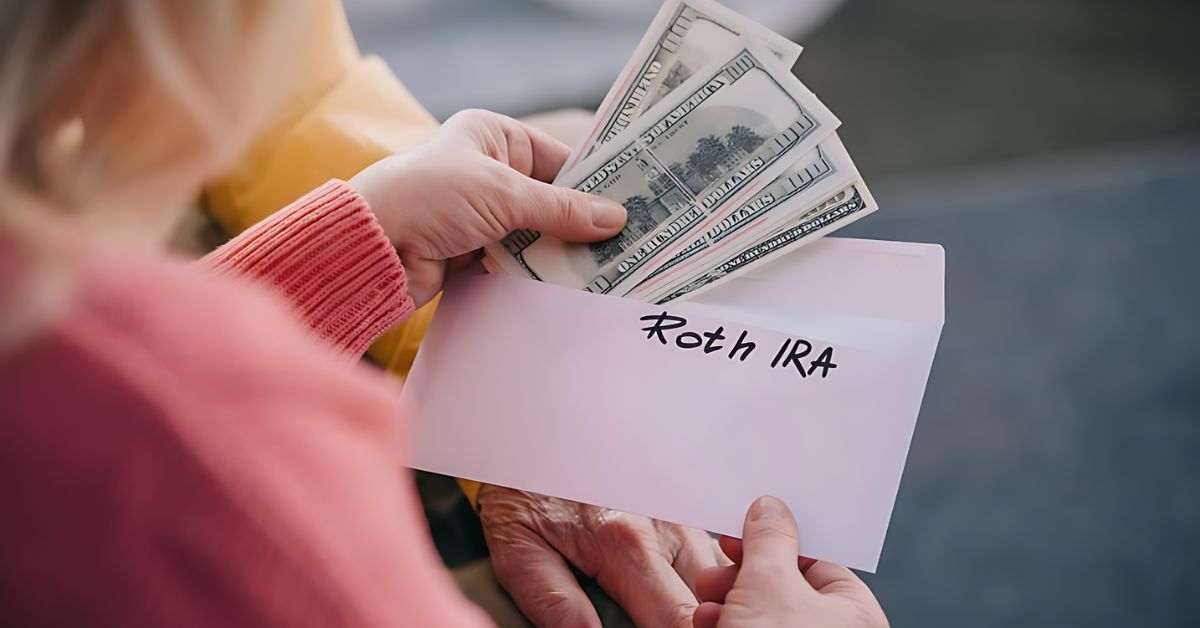 A woman holding an envelope labeled 