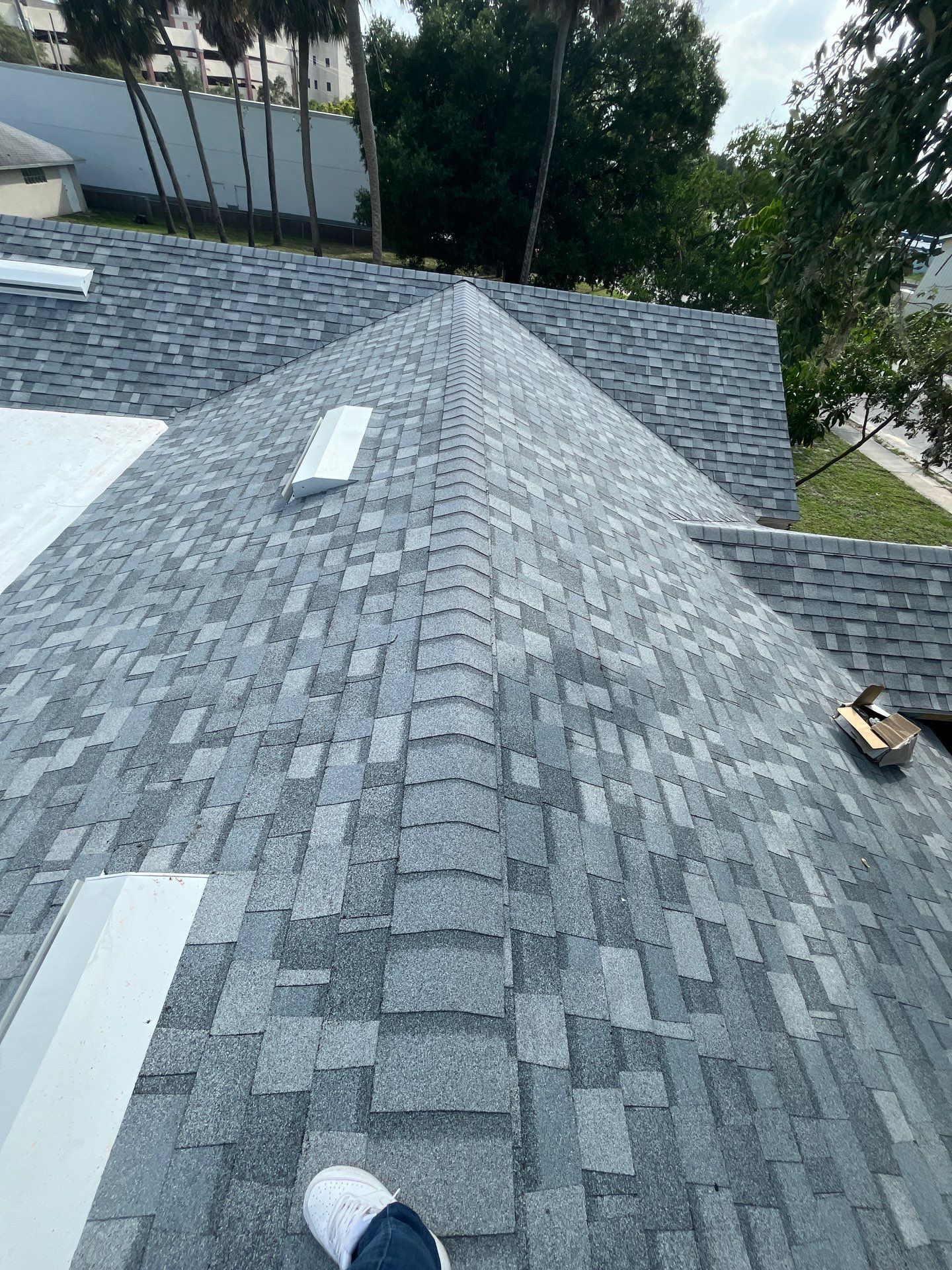 Residential roof with new shingles installed