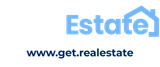 Estate logo with blue house roof and the website www.get.realestate