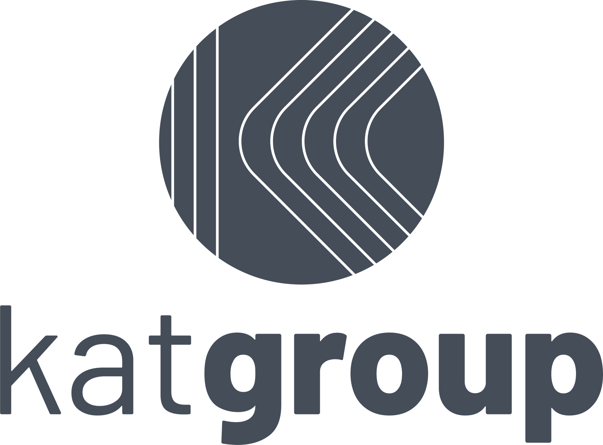 Logo for katgroup, featuring a dark gray circle with white lines and the text