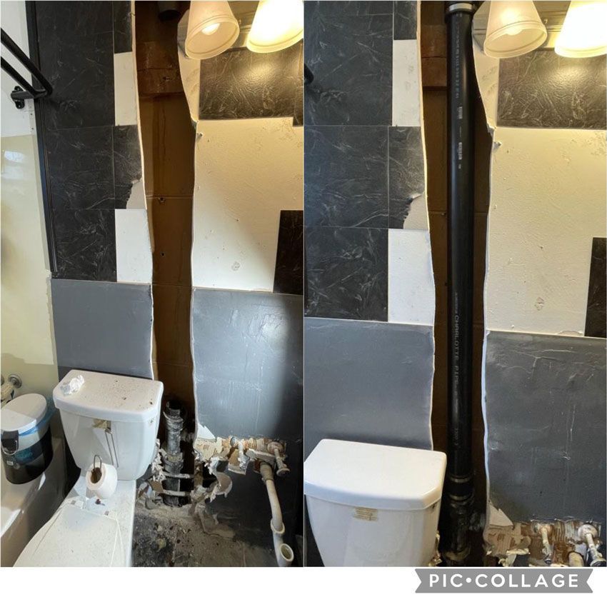 A picture of a bathroom before and after being remodeled