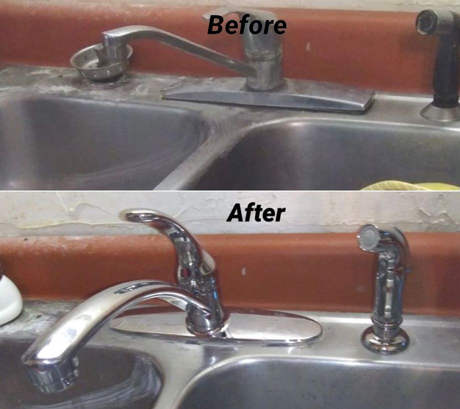 A before and after picture of a kitchen sink