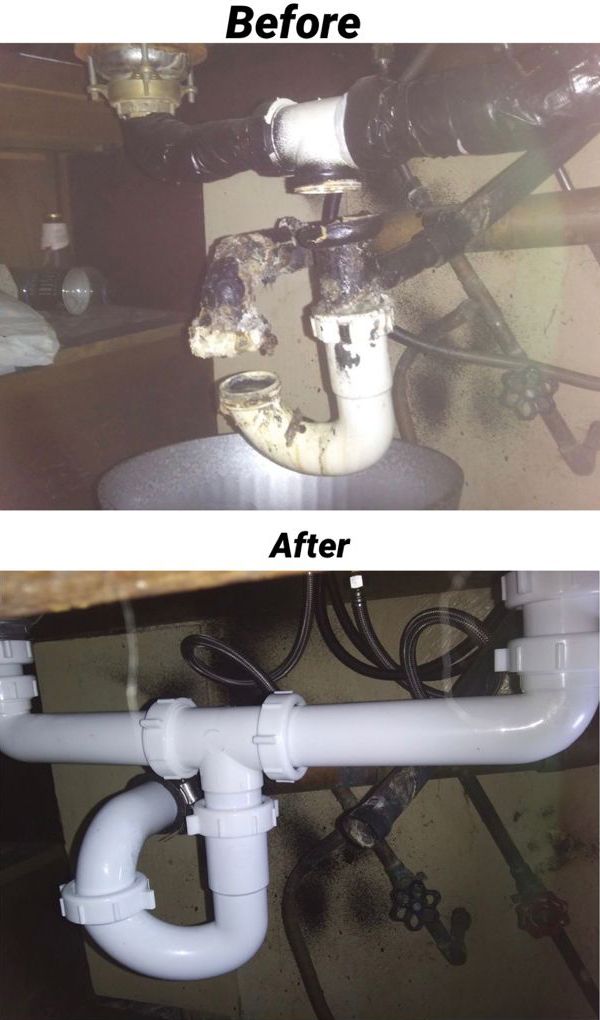 A before and after picture of a kitchen sink