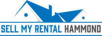 A blue and white logo for sell my rental hammond