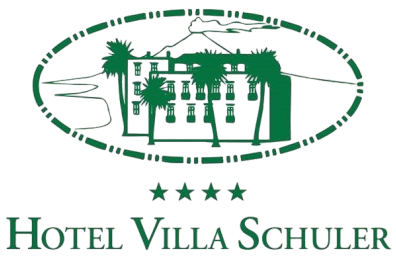 Hotel Villa Schuler logo with green villa illustration and text on a white background