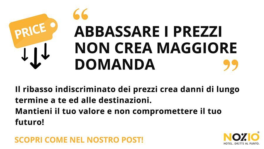 Etichetta gialla con frecce rivolte verso il basso e testo in italiano: