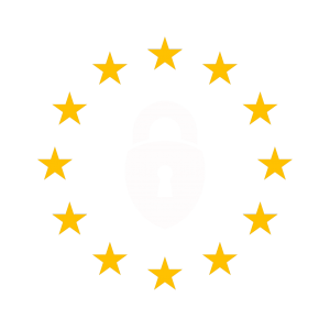Stelle gialle in un cerchio, il simbolo di un lucchetto al centro, probabilmente simbolo della sicurezza dei dati dell'UE.