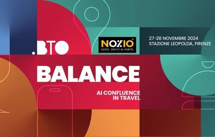 Grafica della conferenza BTO Balance. Testo su sfondo colorato: 
