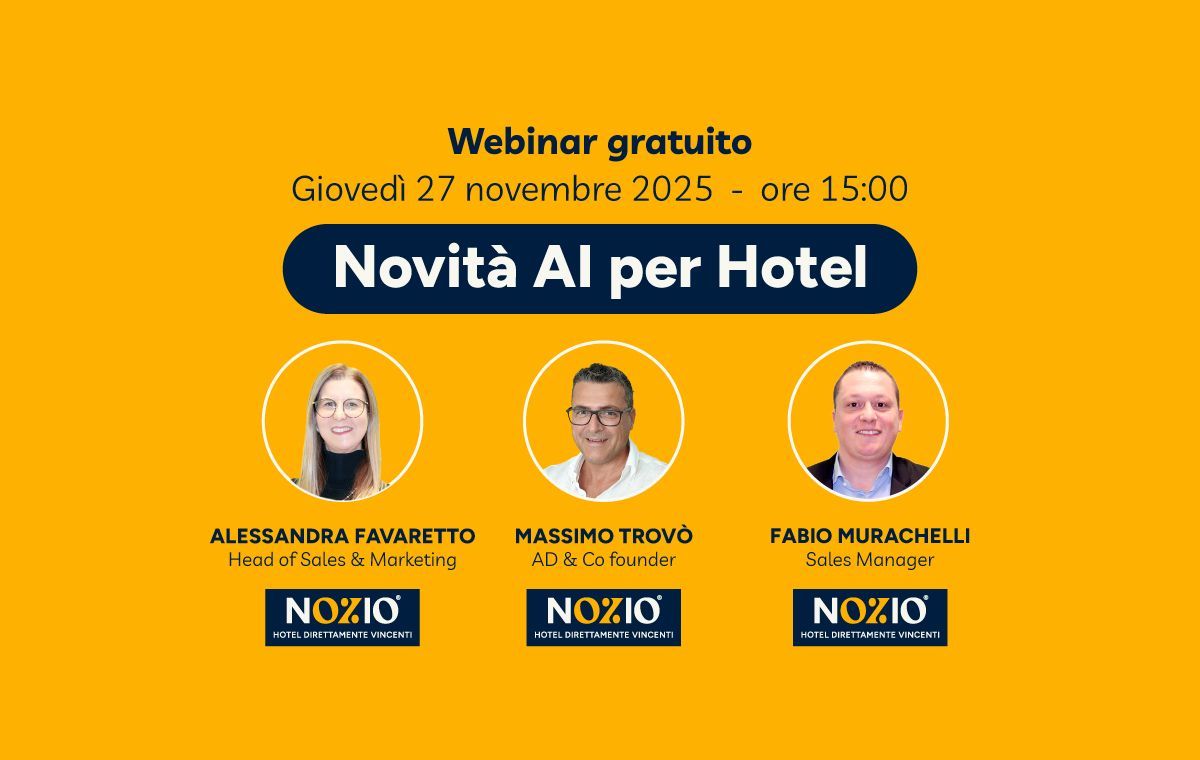 Presentazione del webinar sulle novità AI per hotel organizzato da Nozio: giovedì 27 novembre 