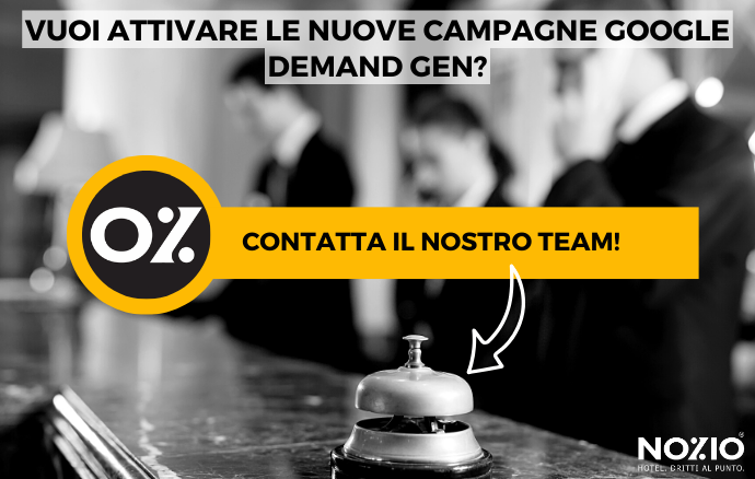 Pubblicità per le campagne Google Demand Gen: un campanello d'albergo con il testo 