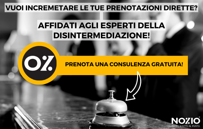 Pubblicità per prenotazioni dirette: offre consulenza gratuita, campanello alla reception dell'hotel