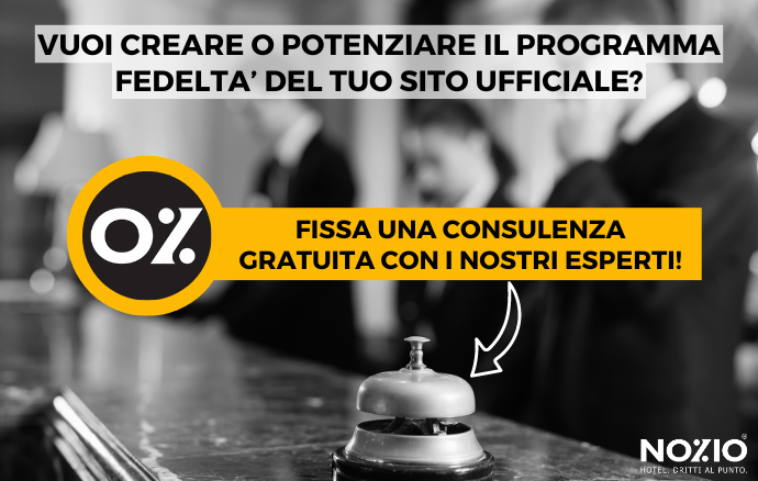 Foto in bianco e nero con testo che offre consulenza gratuita per creare o migliorare un programma fedeltà sul sito web.