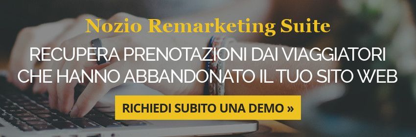 Annuncio per Nozio Remarketing Suite. Recupera le prenotazioni abbandonate dai visitatori del sito web.