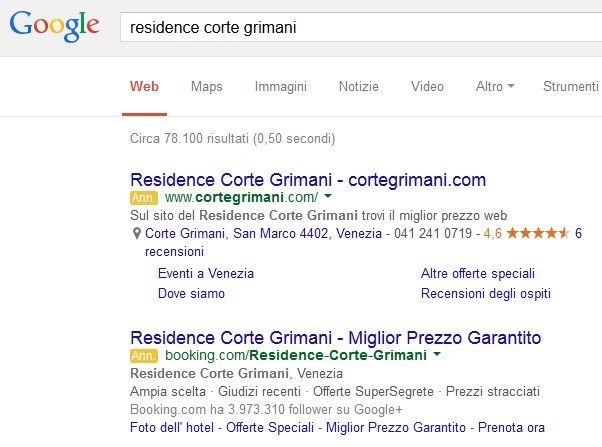 Pagina dei risultati di ricerca di Google per
