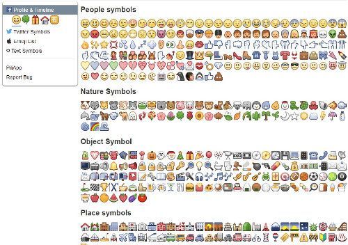 Categorie della tastiera Emoji: persone, natura, oggetti e luoghi.