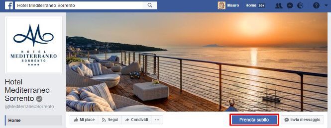 Pagina Facebook dell'Hotel Mediterraneo Sorrento, vista del tramonto.