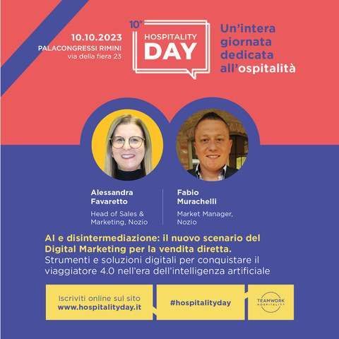 Evento Hospitality Day: relatori Alessandra Favaretto e Fabio Murschell, che discutono di marketing digitale.