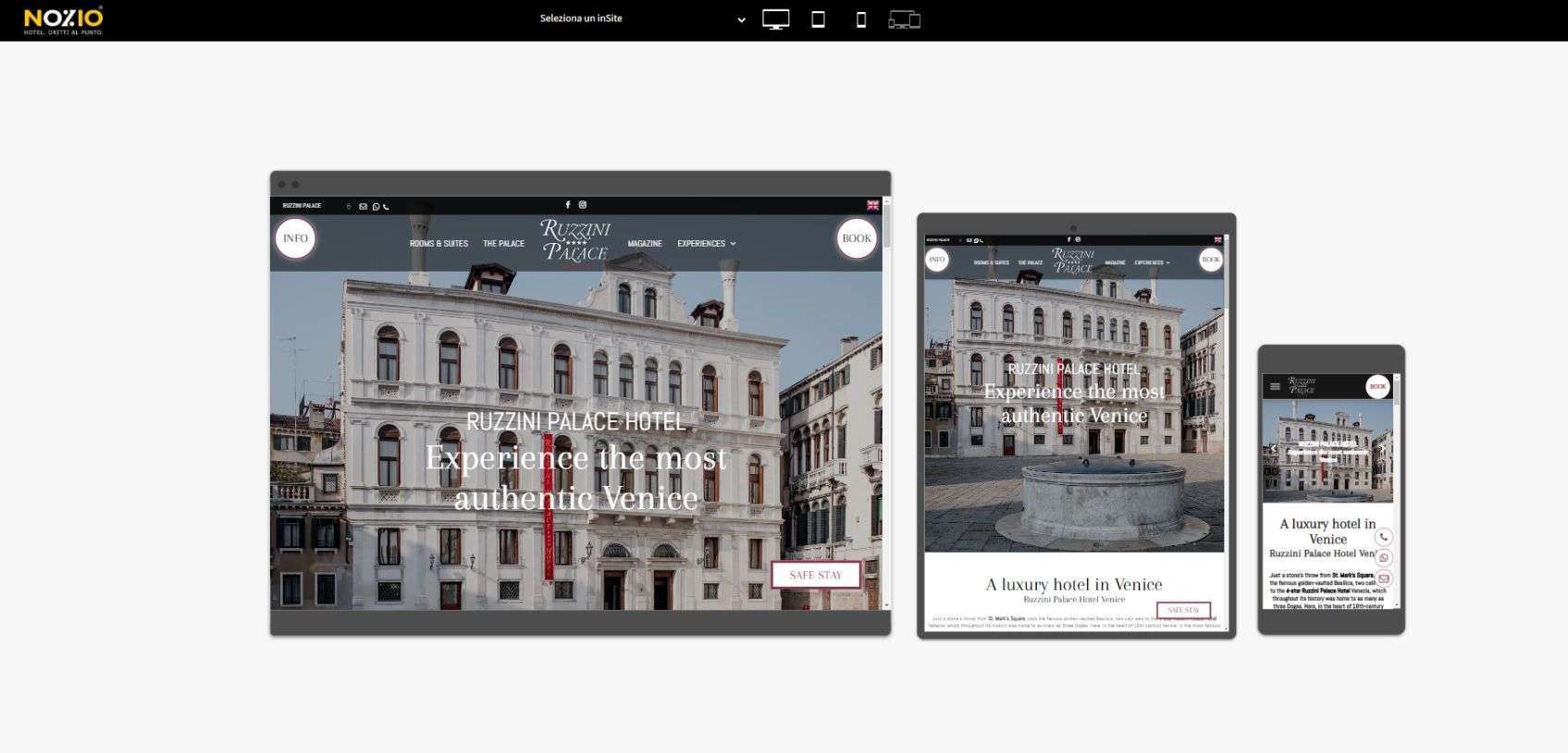 Sito web visualizzato su più dispositivi: desktop, tablet e cellulare.