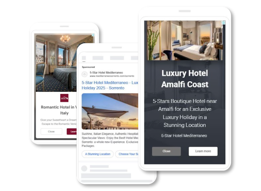 Esempio di annuncio campagna Performance Max per Hotel di Google Ads basata sull’Intelligenza Artificiale di Google