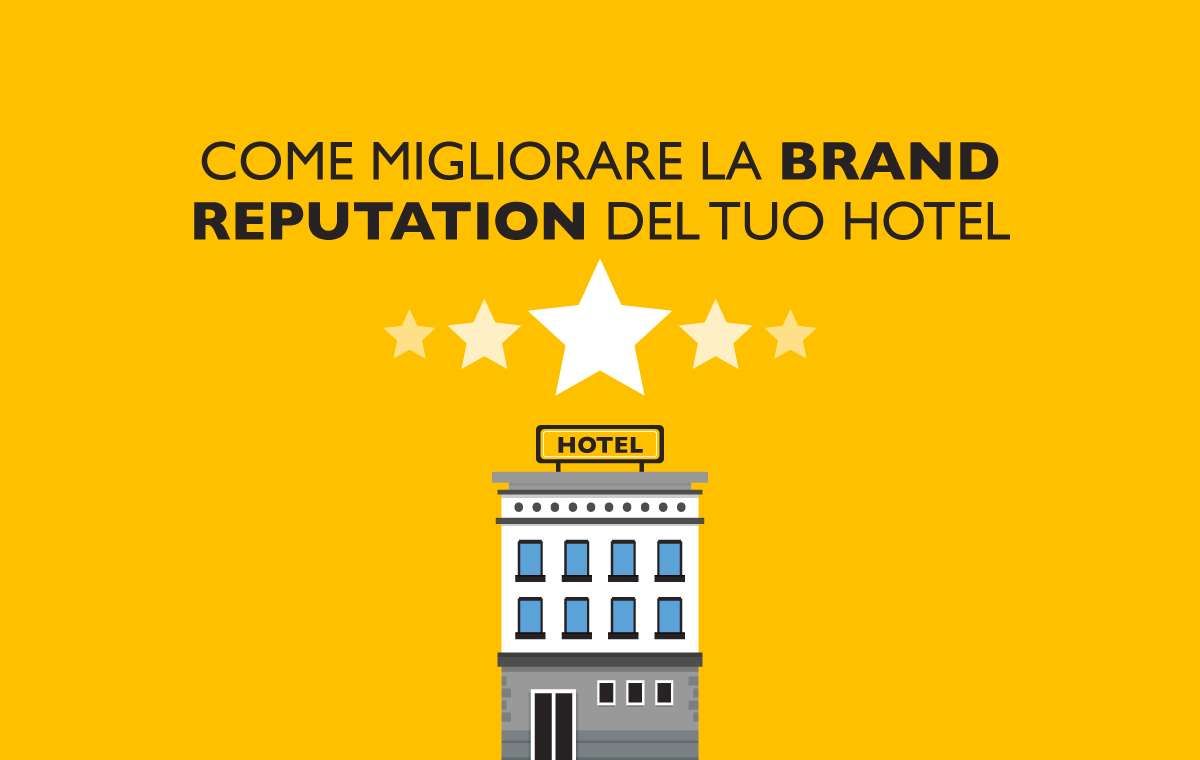 Grafica gialla: hotel con stelle; testo 