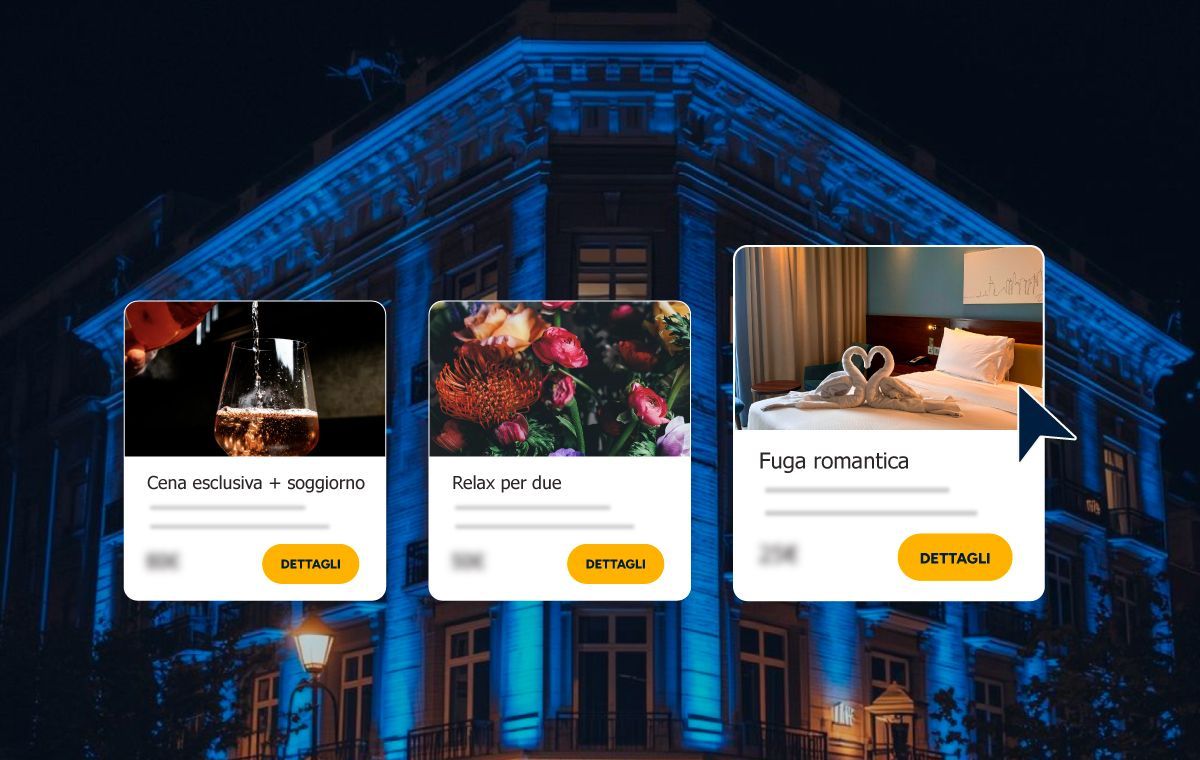 esempi di pacchetti romantici hotel per San Valentino con hotel su sfondo