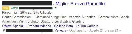 Search ad for a hotel in Venice: 