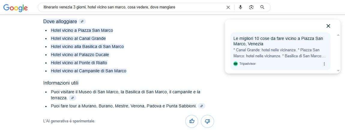 Pagina dei risultati di ricerca di Google con la query