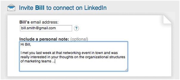 Invito su LinkedIn: indirizzo email, nota personale.