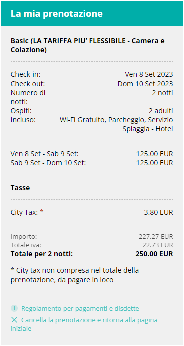 Dettagli della prenotazione dell'hotel: date di check-in/out.