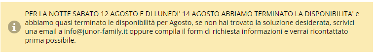 Avviso di mancata disponibilità per il 12 e 14 agosto. Contattare via email o tramite modulo.