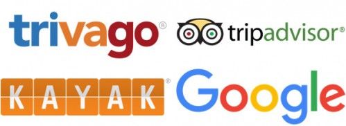 Loghi per Trivago, TripAdvisor, Kayak e Google.