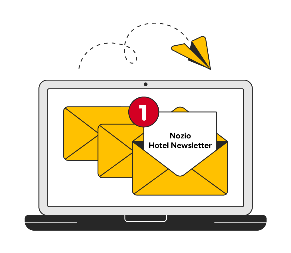 Computer portatile con notifiche e-mail, uno dei quali reca la scritta