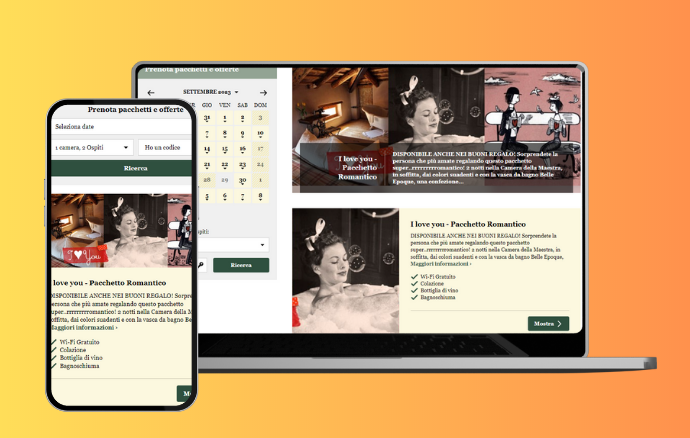 Smartphone e laptop che mostrano un sito web che ritrae una donna in un contesto storico.
