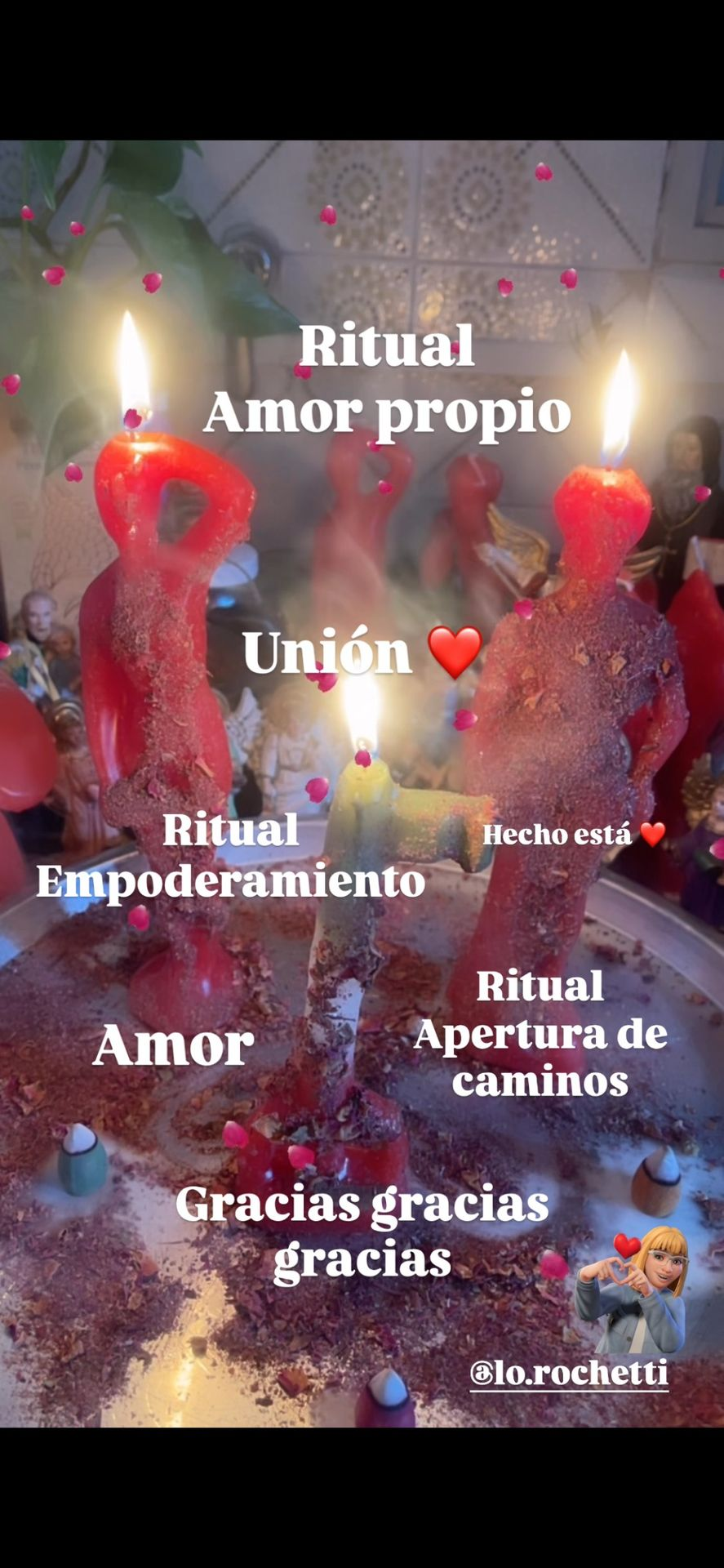 Velas rojas encendidas; rituales de amor propio, unión, empoderamiento, amor y apertura de caminos. Gracias.