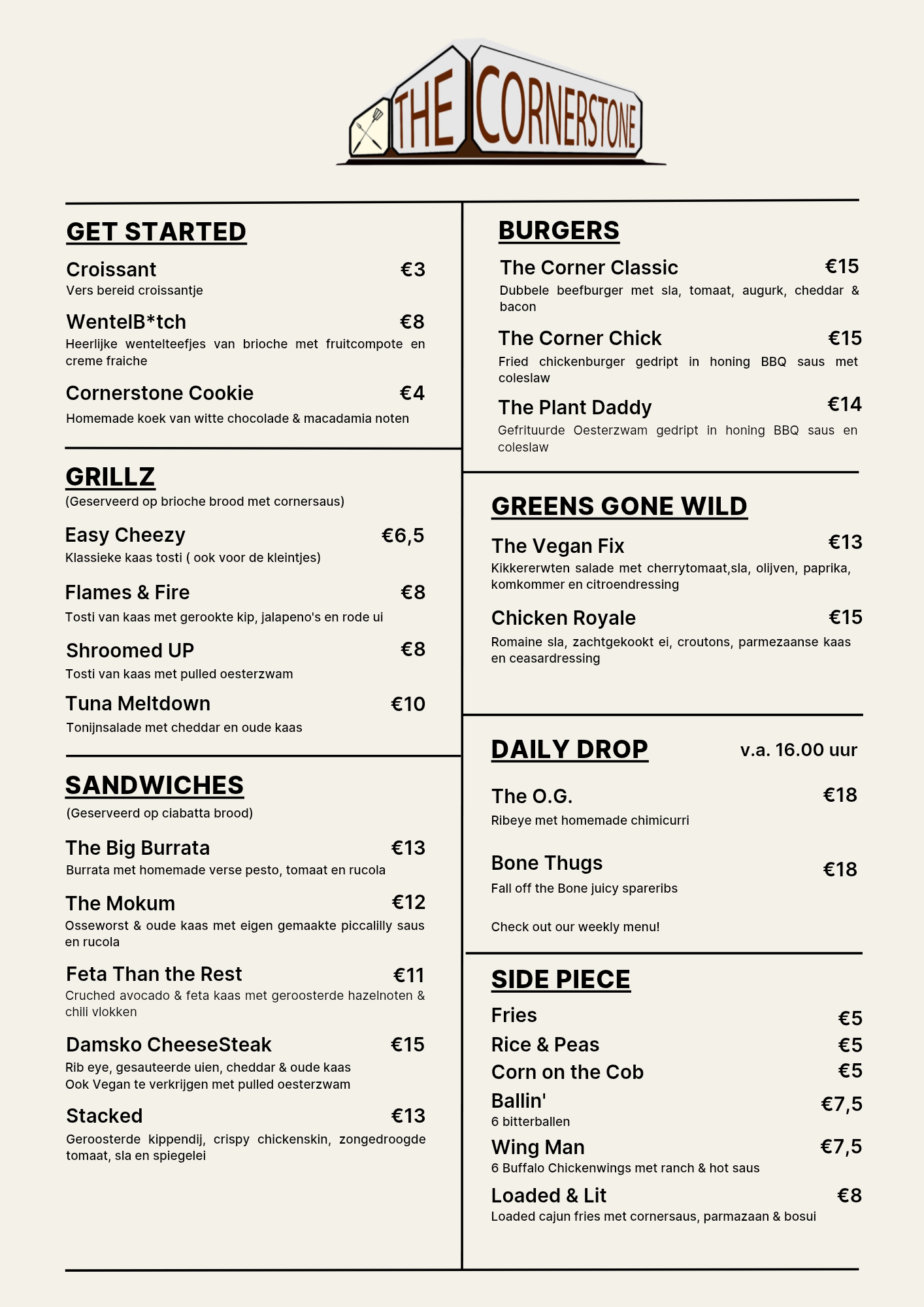 The Cornerstone Menu