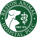 The logo for reston animal hospital pllc shows a dog and a cat