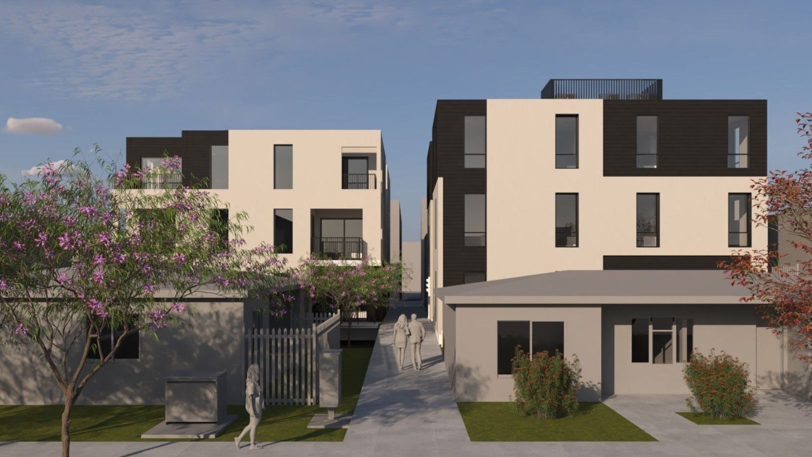 an artist 's impression of a row of apartment buildings