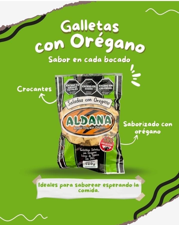 Un anuncio de galletas saladas de orégano Aldana sobr