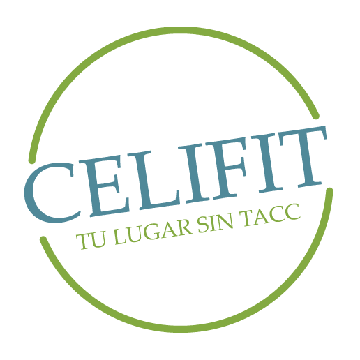 Logotipo de CELIFIT con un contorno circular verde con el texto azul 
