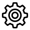 A black and white icon of a gear with a circle in the middle.