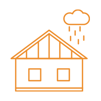 A line drawing of a house with rain falling from the roof.