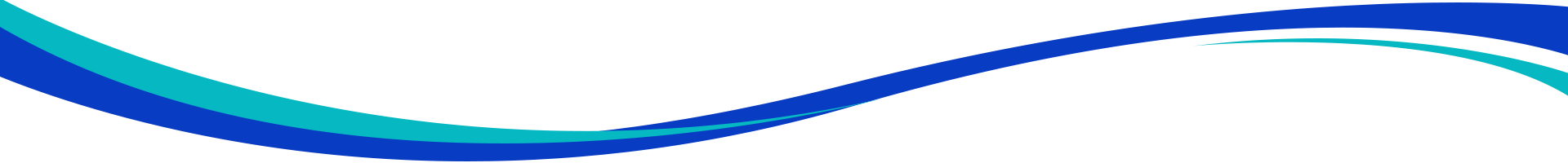 A blue, wave-like graphic element curving across a white background.