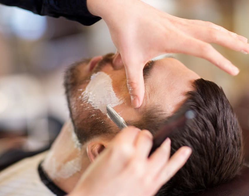 Man And Barber Hands With Straight Razor Shaving Beard - Salon in Ballarat, VIC