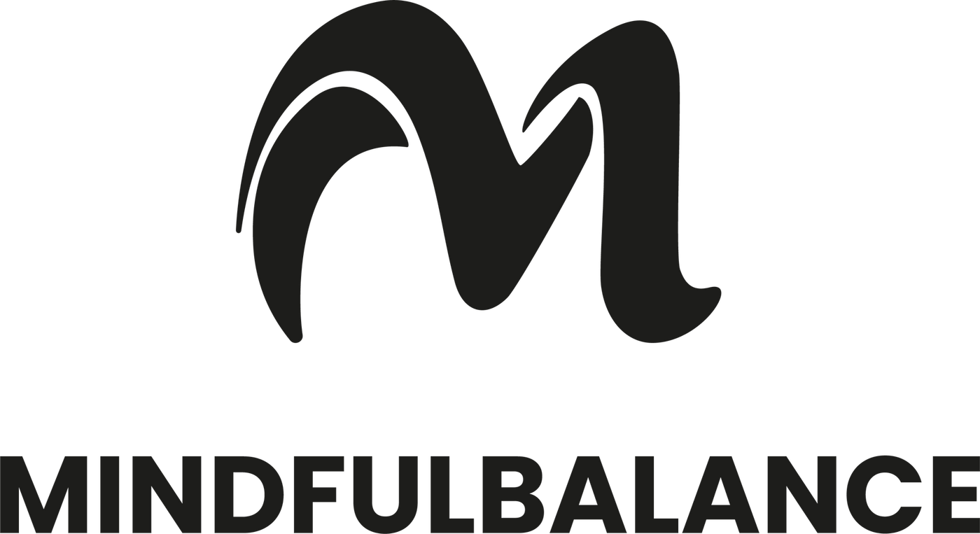 Un logotipo en blanco y negro para una empresa llamada Mindful Balance.