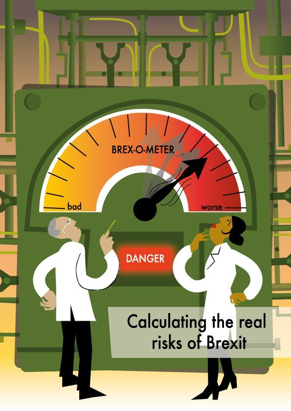 An illustration of two scientists examining a boiler-type machine