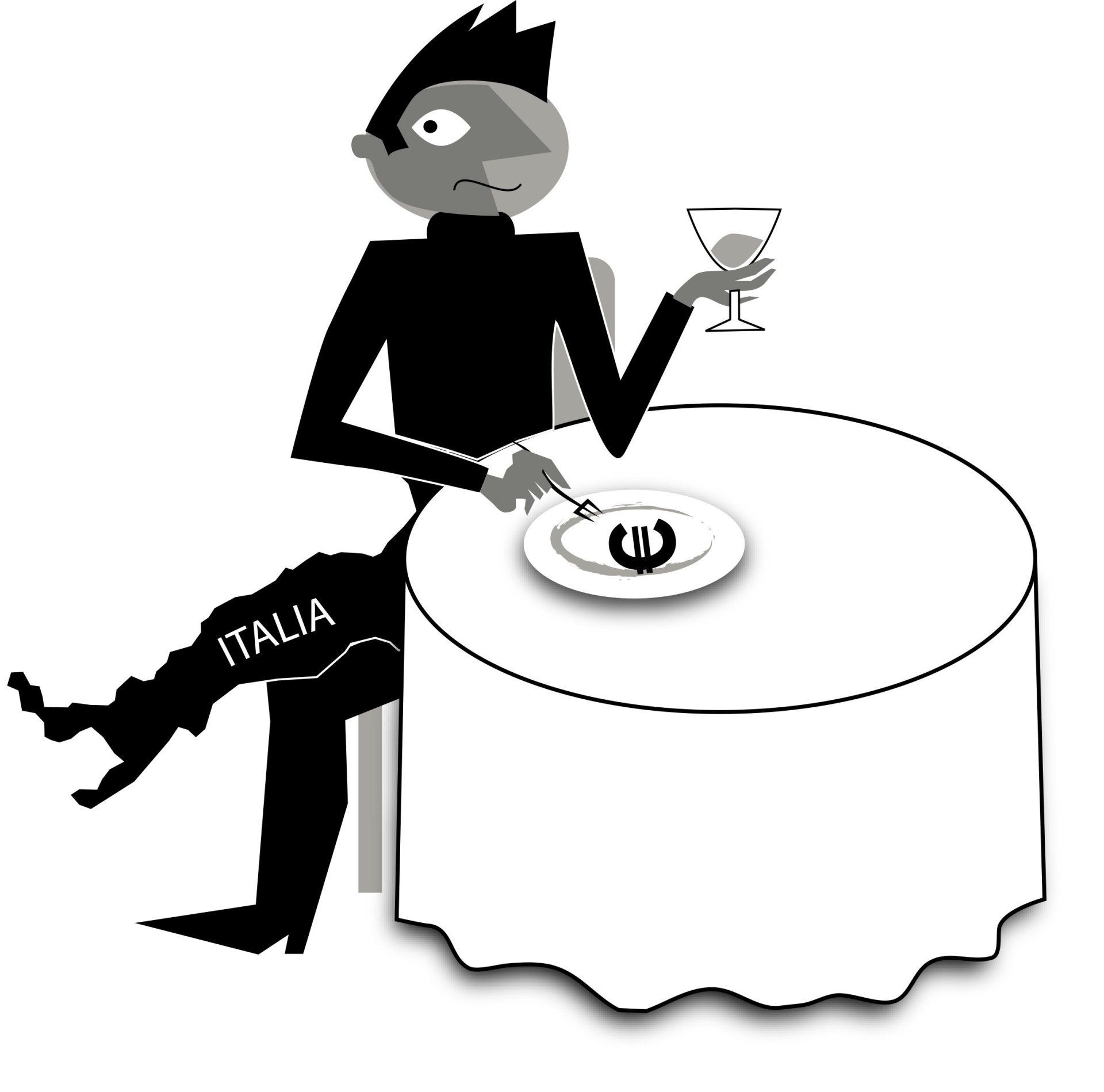 An illustration of a man sitting at a restaurant table